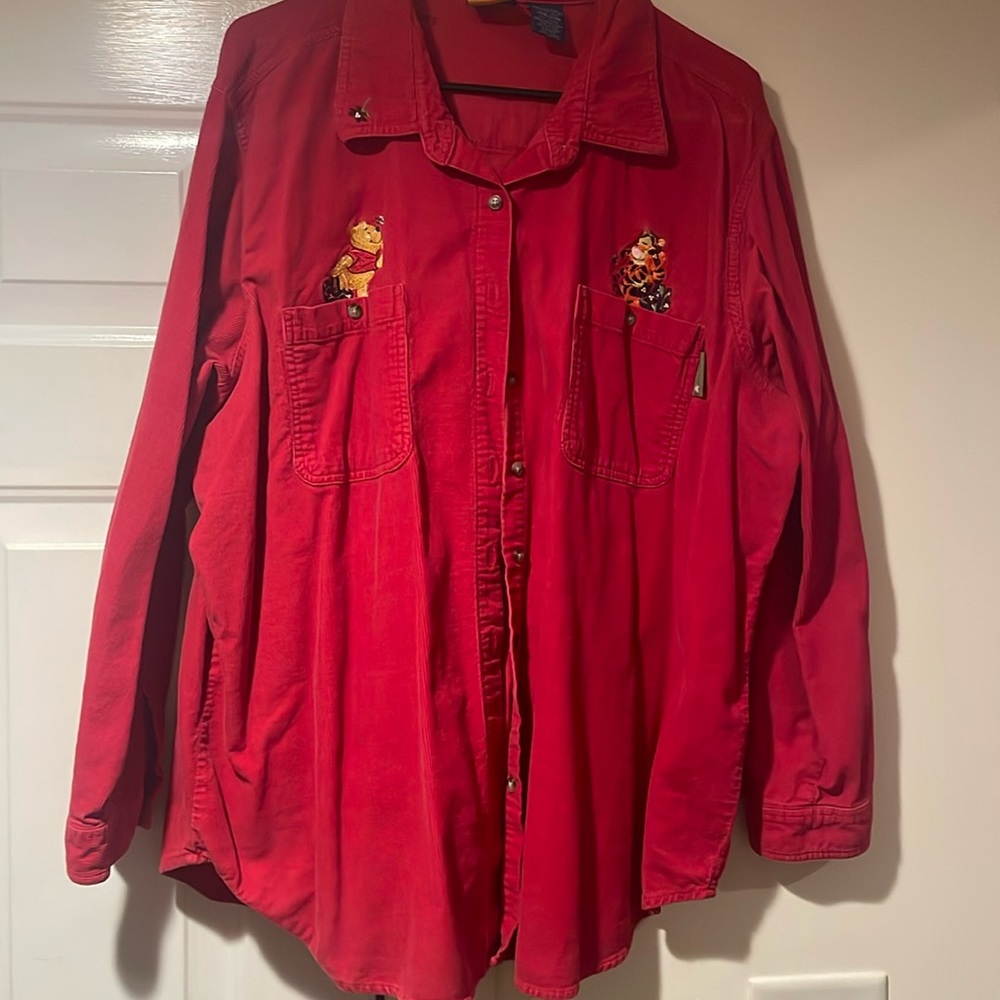 Red denim shirt